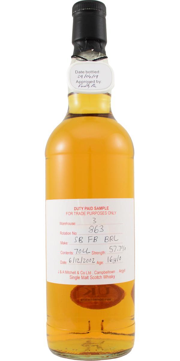 Springbank 2002 Duty Paid Sample - For Trade Purposes Only