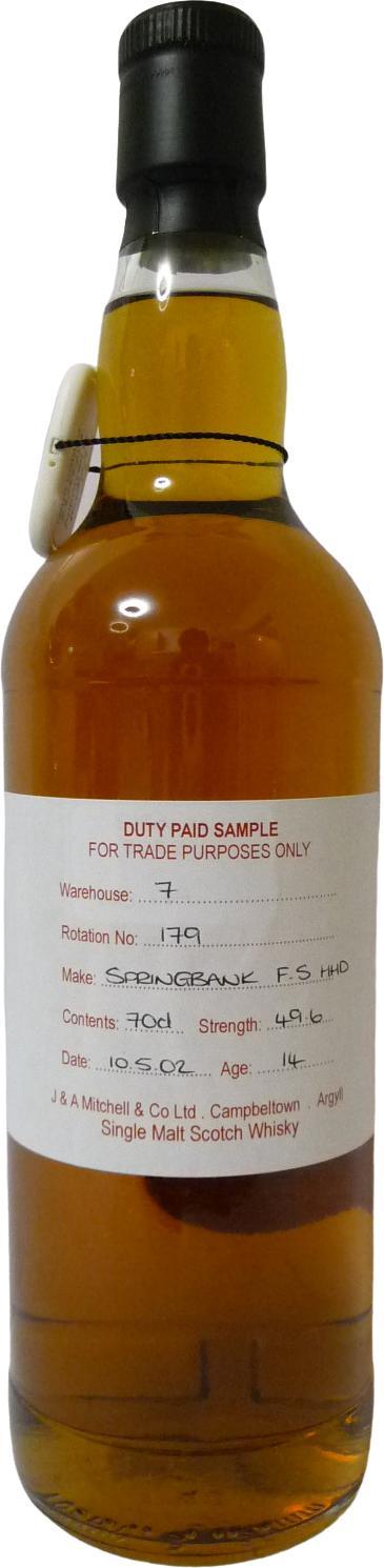 Springbank 2002 Duty Paid Sample - For Trade Purposes Only