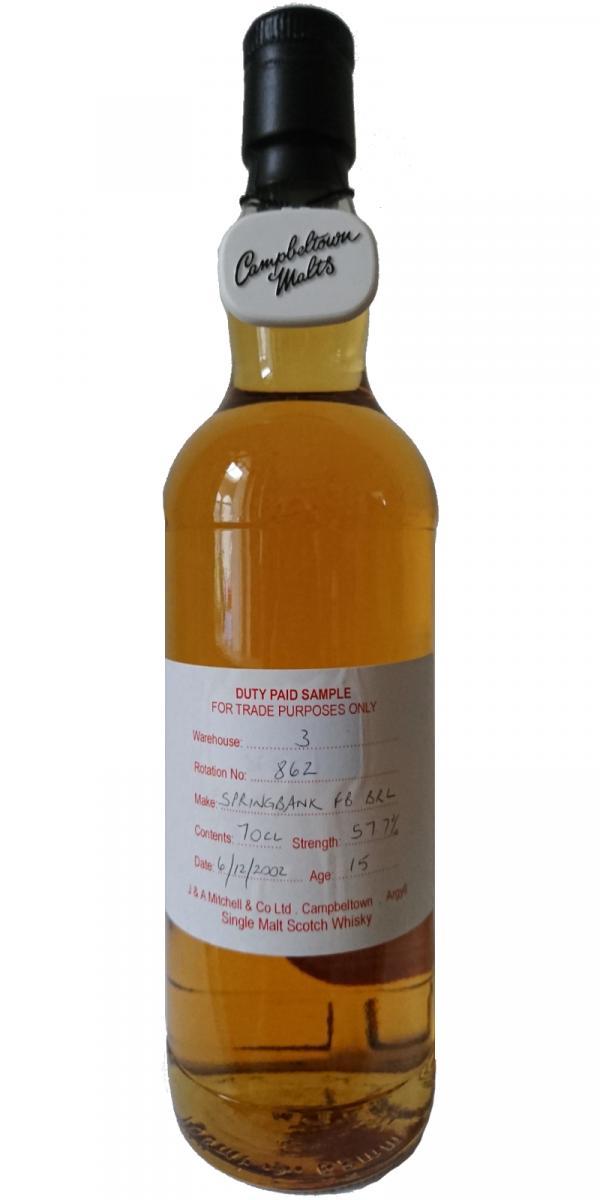 Springbank 2002 Duty Paid Sample - For Trade Purposes Only