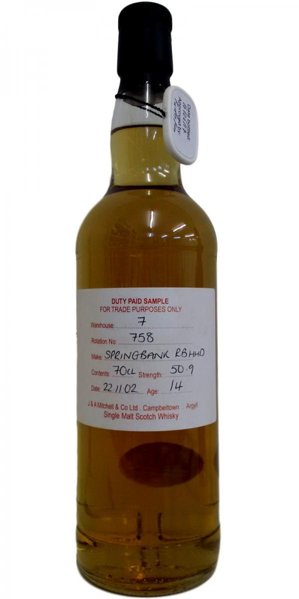 Springbank 2002 Duty Paid Sample - For Trade Purposes Only
