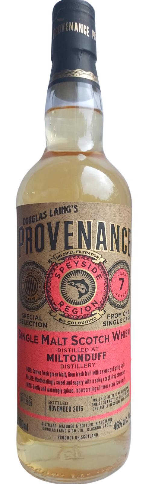 Miltonduff 2009 DL Provenance