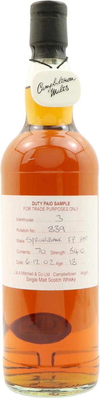 Springbank 2002 Duty Paid Sample - For Trade Purposes Only