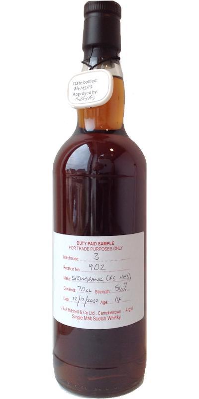Springbank 2002 Duty Paid Sample - For Trade Purposes Only
