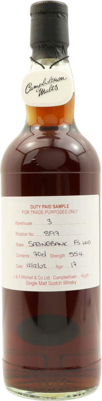 Springbank 2002 Duty Paid Sample - For Trade Purposes Only