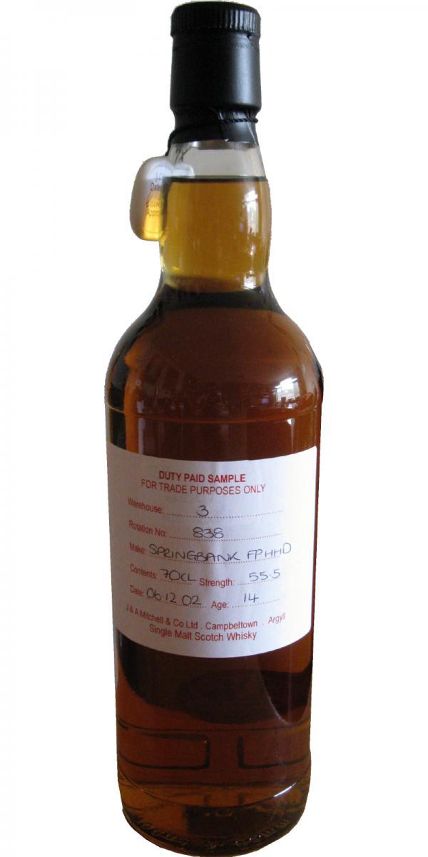 Springbank 2002 Duty Paid Sample - For Trade Purposes Only