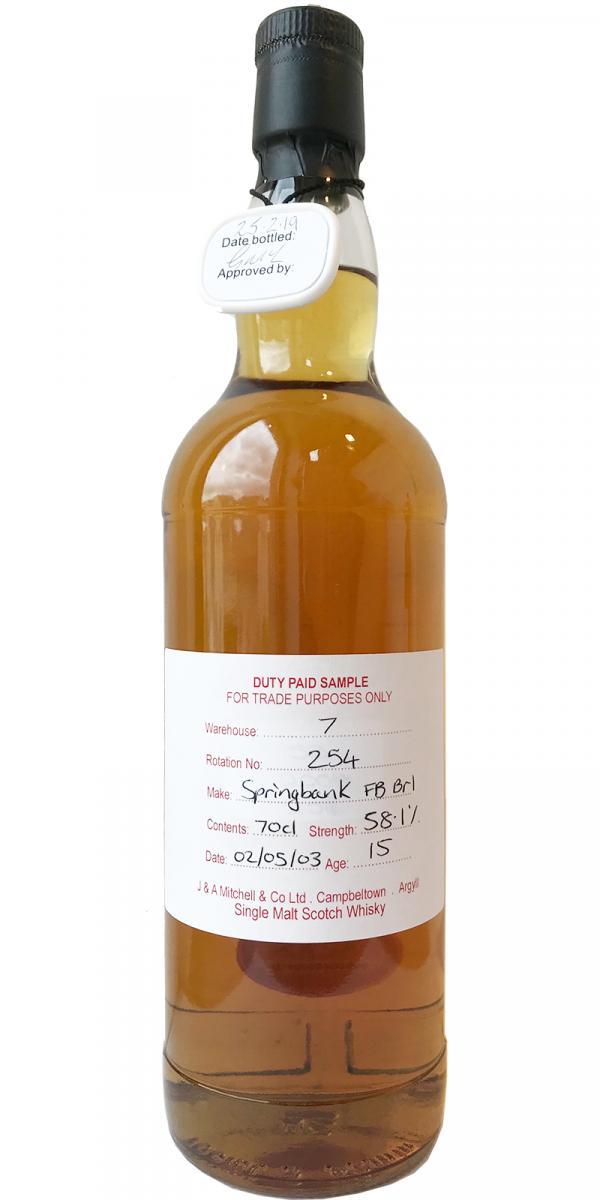 Springbank 2003 Duty Paid Sample - For Trade Purposes Only