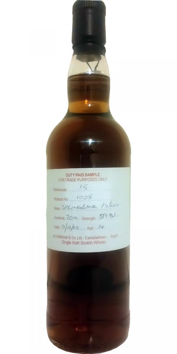 Springbank 2003 Duty Paid Sample - For Trade Purposes Only
