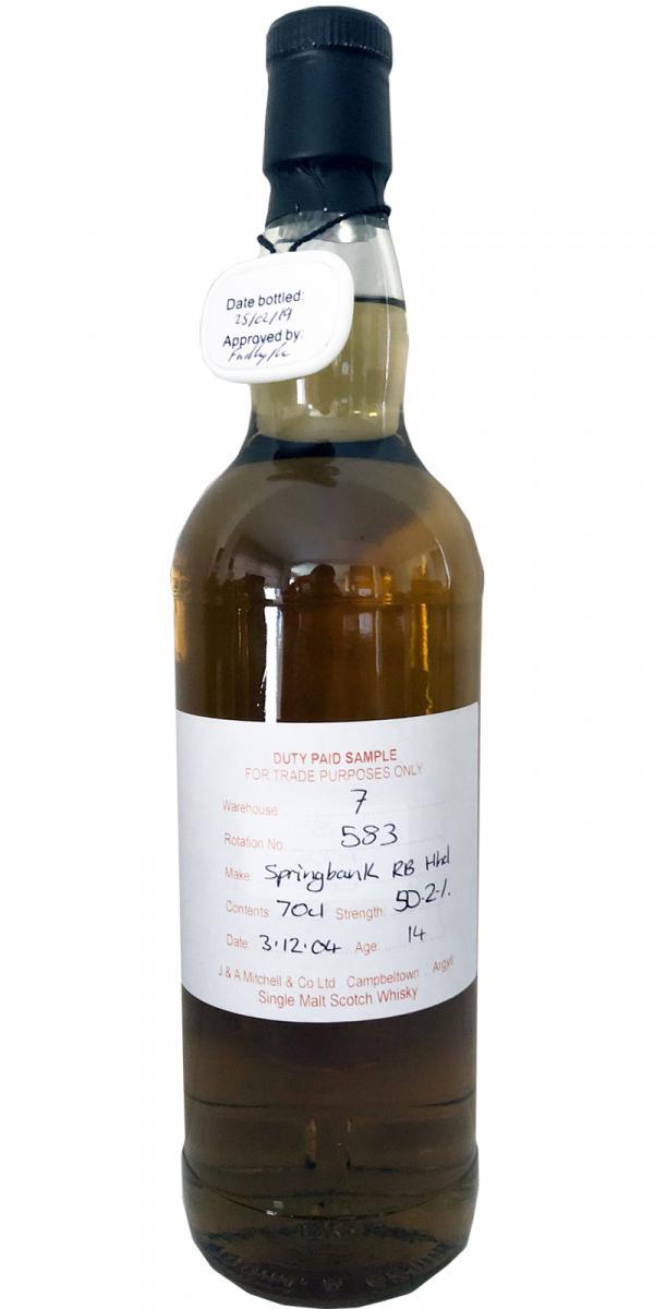 Springbank 2004 Duty Paid Sample - For Trade Purposes Only