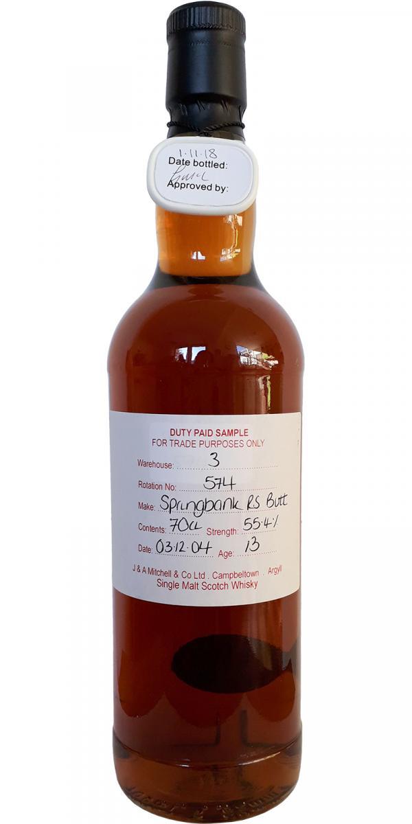 Springbank 2004 Duty Paid Sample - For Trade Purposes Only