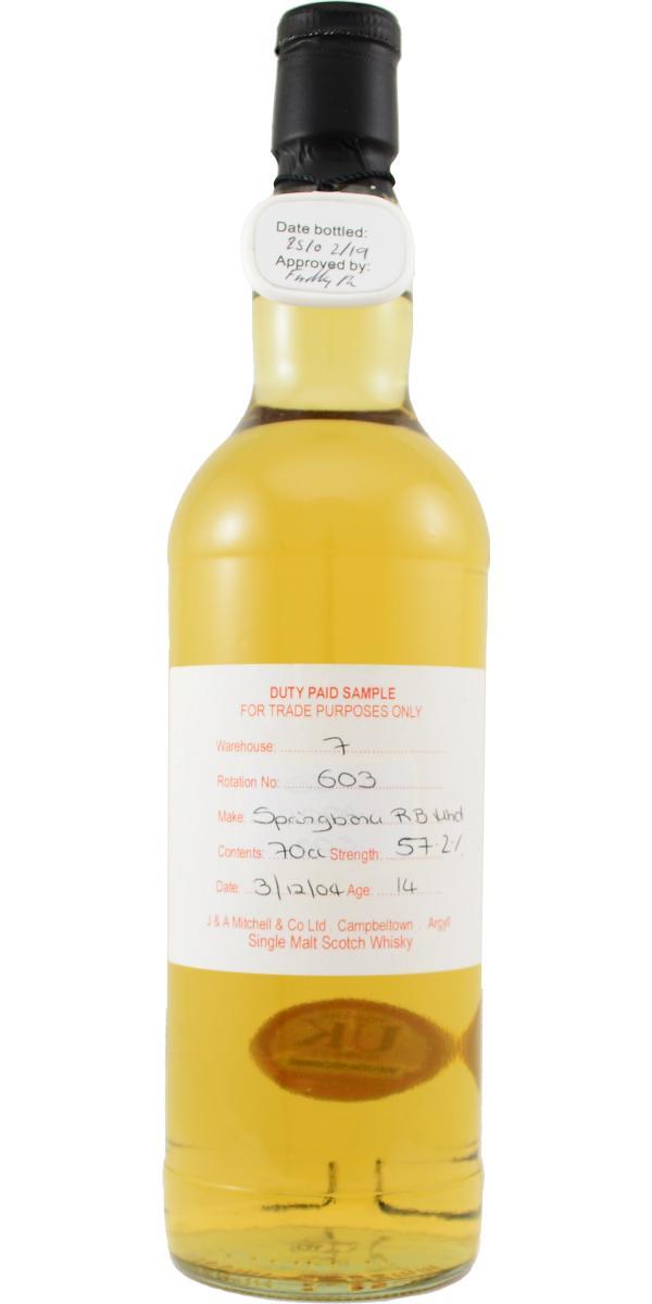 Springbank 2004 Duty Paid Sample - For Trade Purposes Only