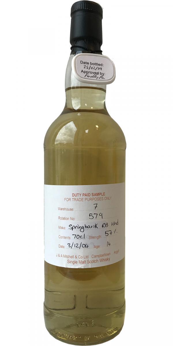 Springbank 2004 Duty Paid Sample - For Trade Purposes Only