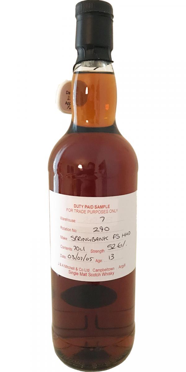 Springbank 2005 Duty Paid Sample - For Trade Purposes Only