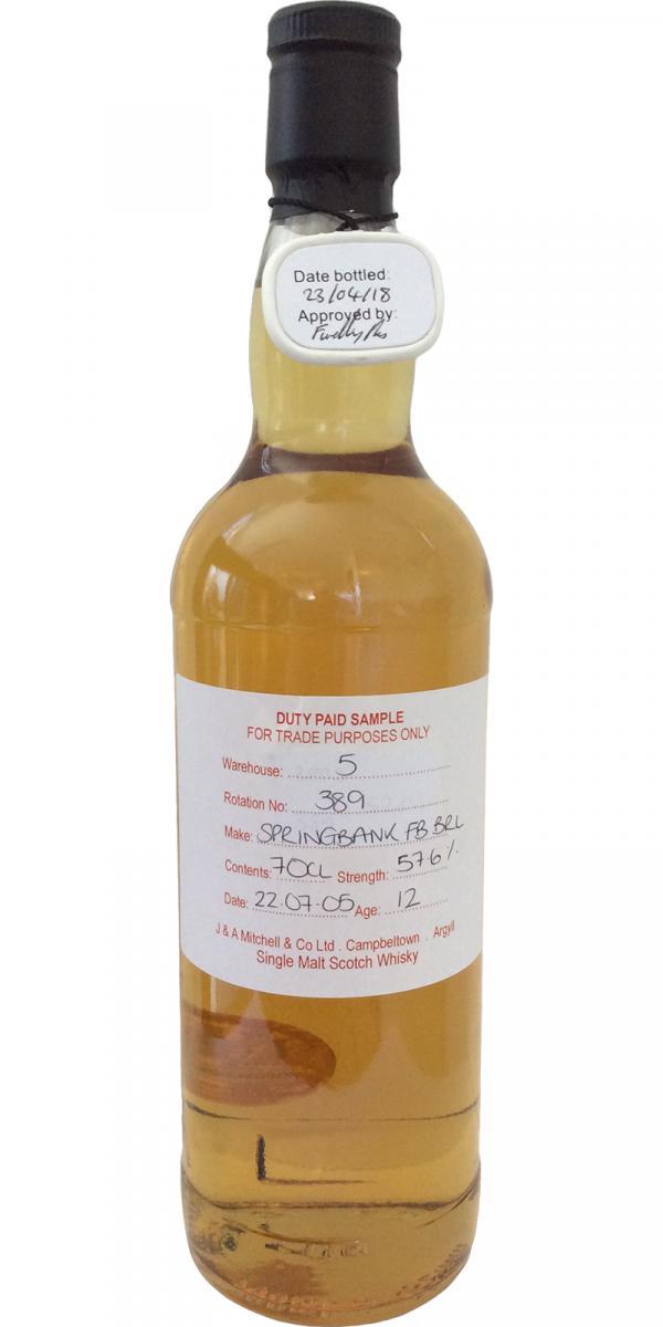 Springbank 2005 Duty Paid Sample - For Trade Purposes Only