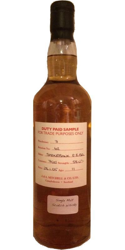 Springbank 2005 Duty Paid Sample - For Trade Purposes Only