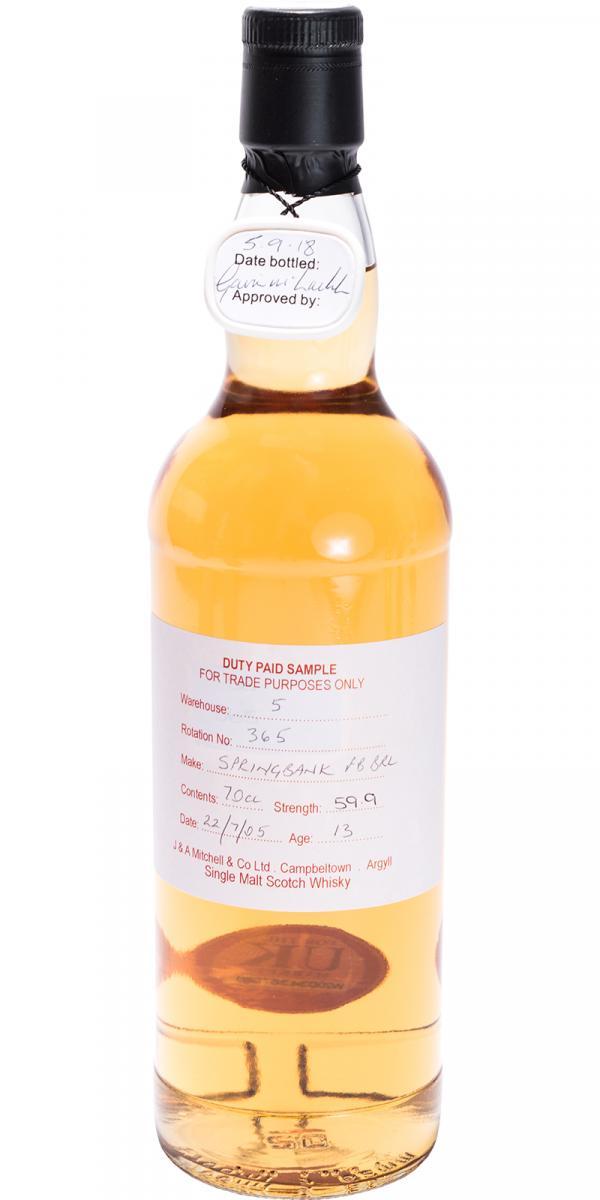 Springbank 2005 Duty Paid Sample - For Trade Purposes Only