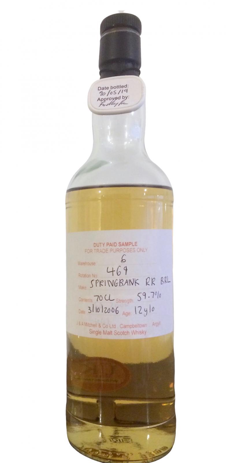 Springbank 2006 Duty Paid Sample - For Trade Purposes Only