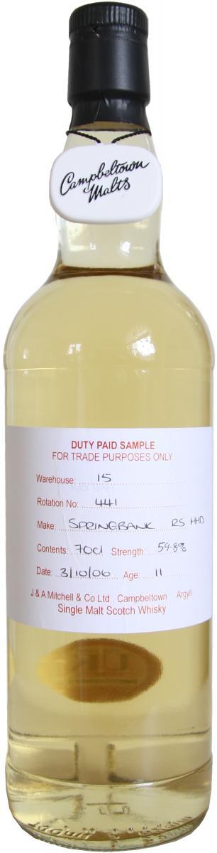 Springbank 2006 Duty Paid Sample - For Trade Purposes Only