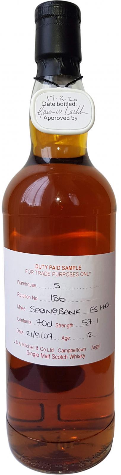 Springbank 2007 Duty Paid Sample - For Trade Purposes Only