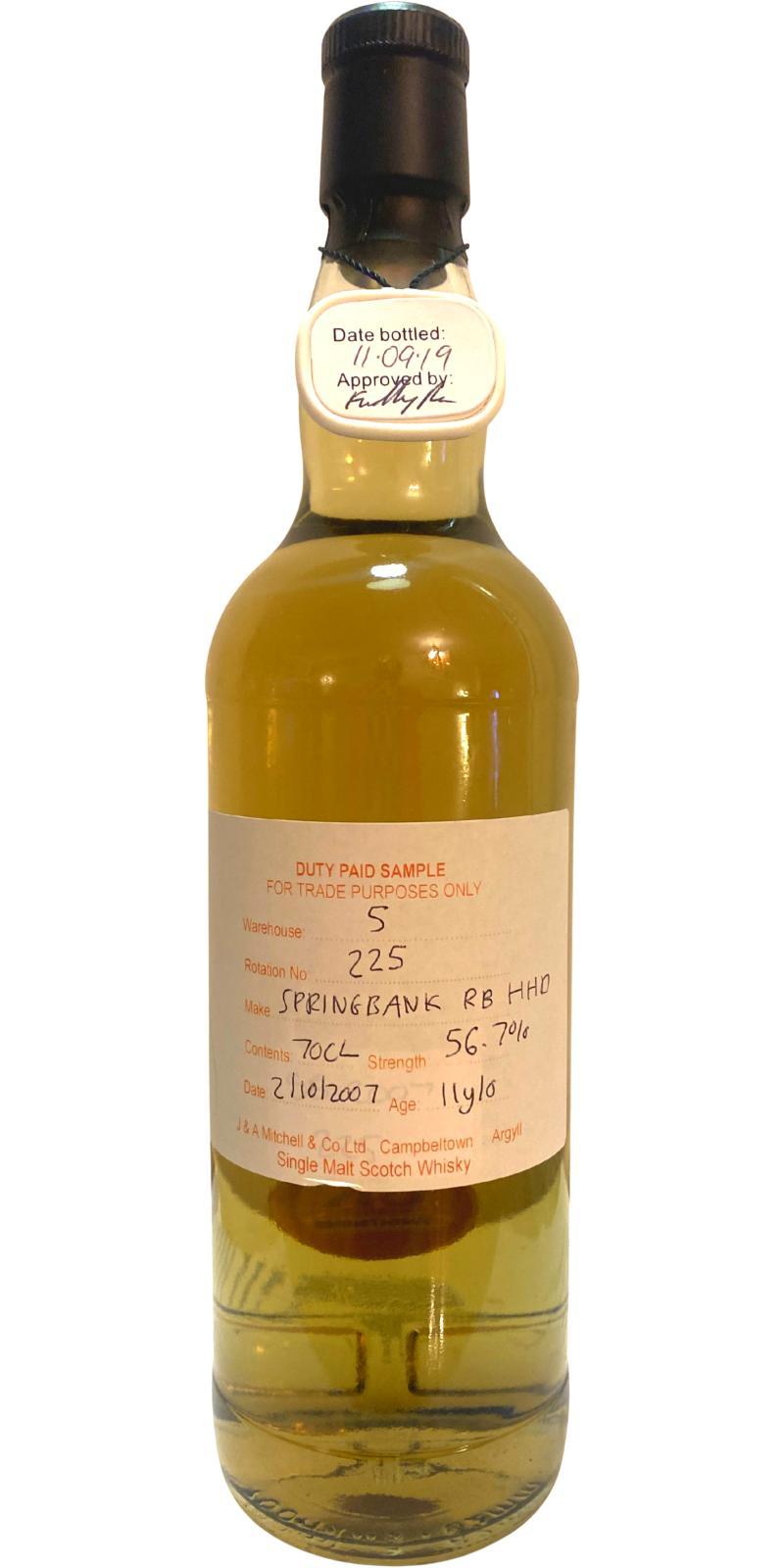 Springbank 2007 Duty Paid Sample - For Trade Purposes Only