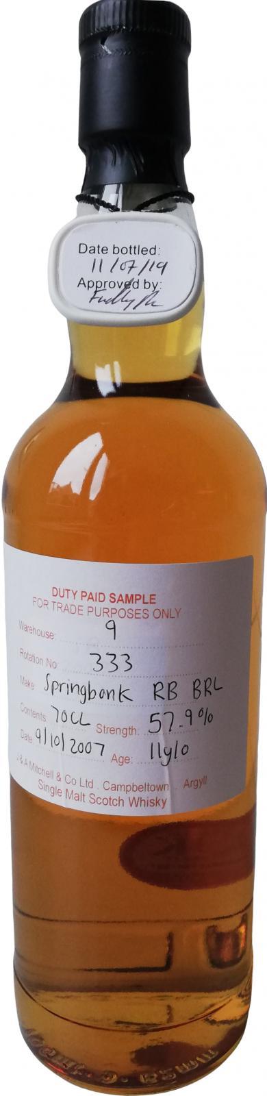 Springbank 2007 Duty Paid Sample - For Trade Purposes Only