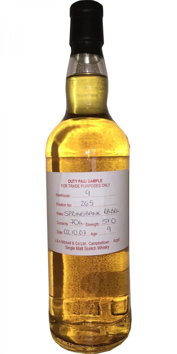 Springbank 2007 Duty Paid Sample - For Trade Purposes Only