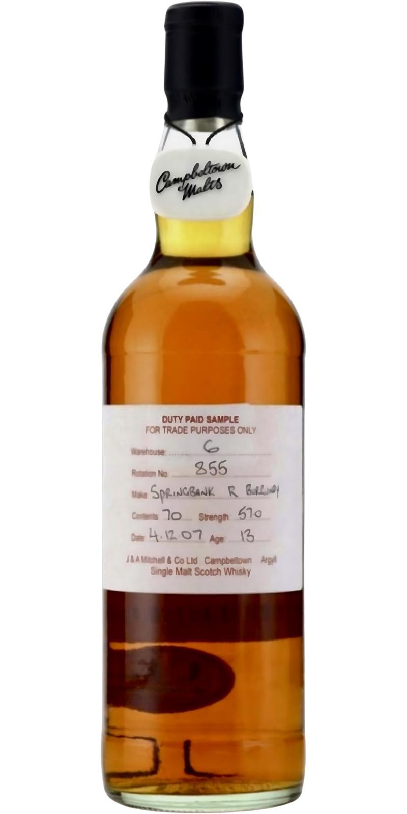 Springbank 2007 Duty Paid Sample - For Trade Purposes Only