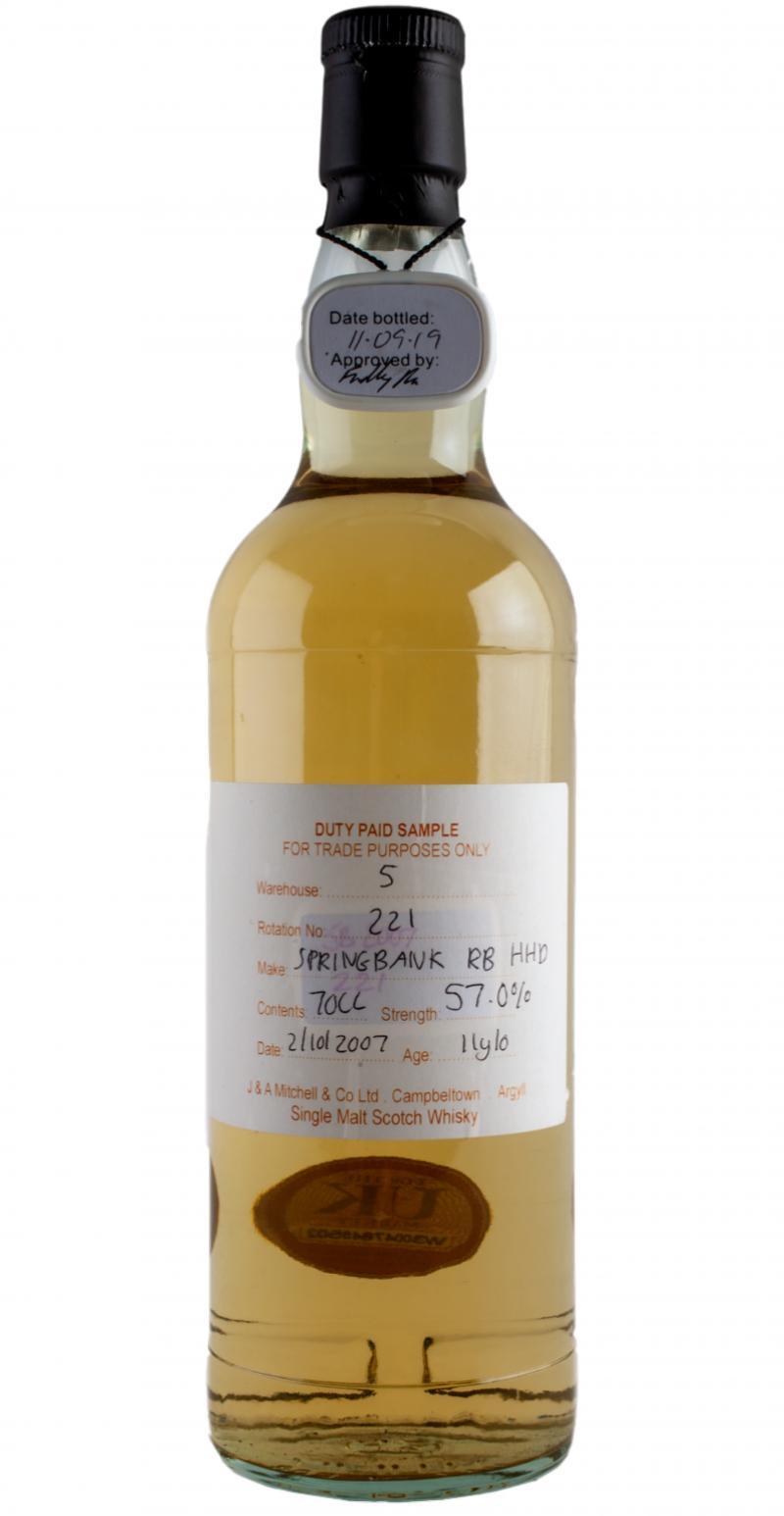 Springbank 2007 Duty Paid Sample - For Trade Purposes Only