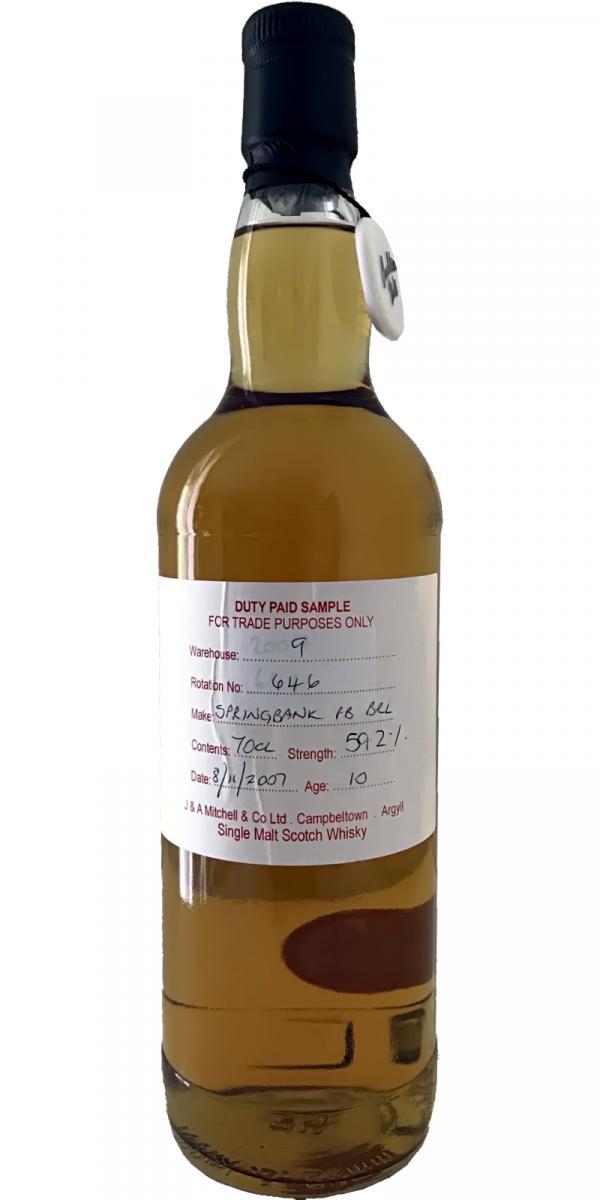Springbank 2007 Duty Paid Sample - For Trade Purposes Only