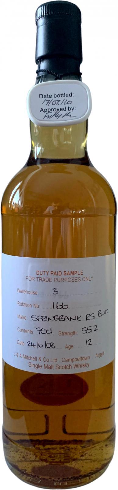 Springbank 2008 Duty Paid Sample - For Trade Purposes Only