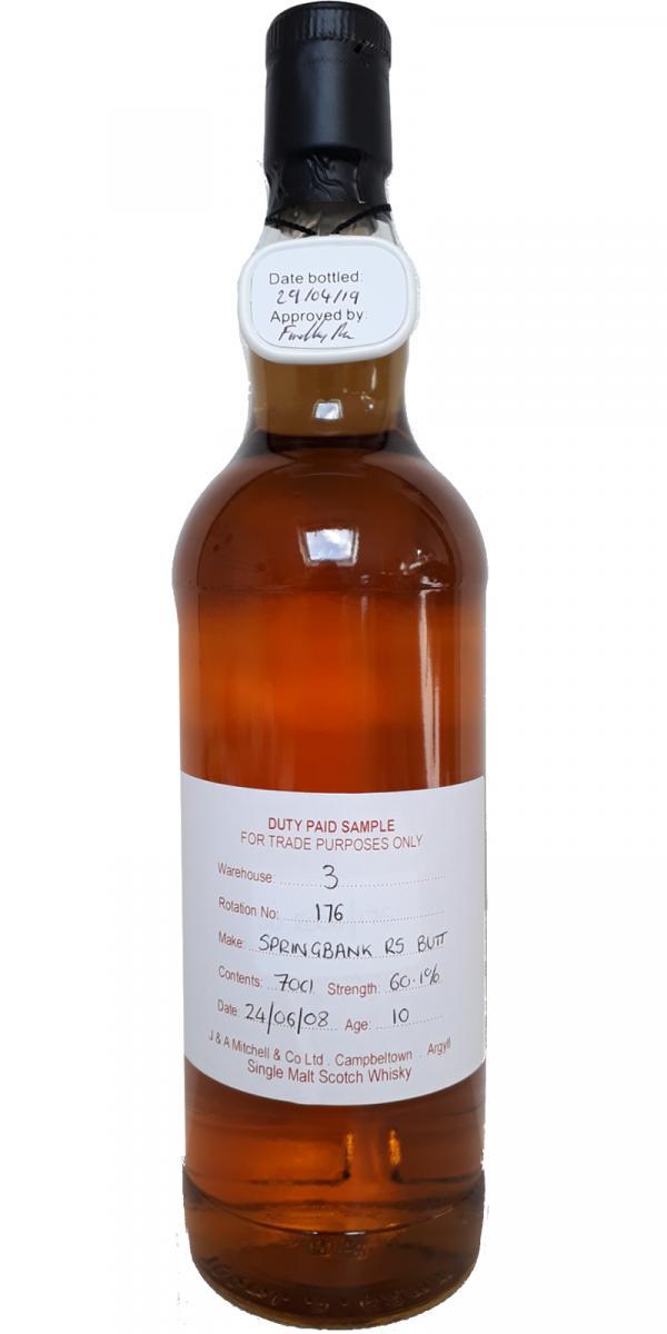 Springbank 2008 Duty Paid Sample - For Trade Purposes Only