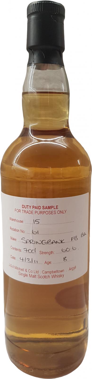 Springbank 2011 Duty Paid Sample - For Trade Purposes Only