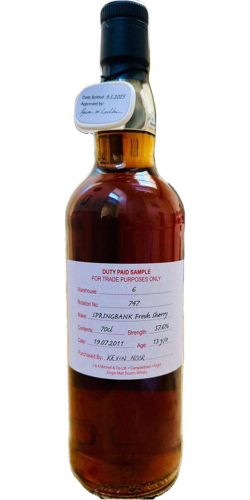 Springbank 2011 Duty Paid Sample - For Trade Purposes Only