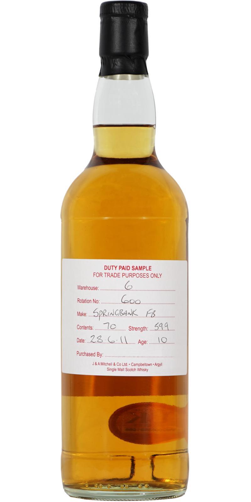 Springbank 2011 Duty Paid Sample - For Trade Purposes Only