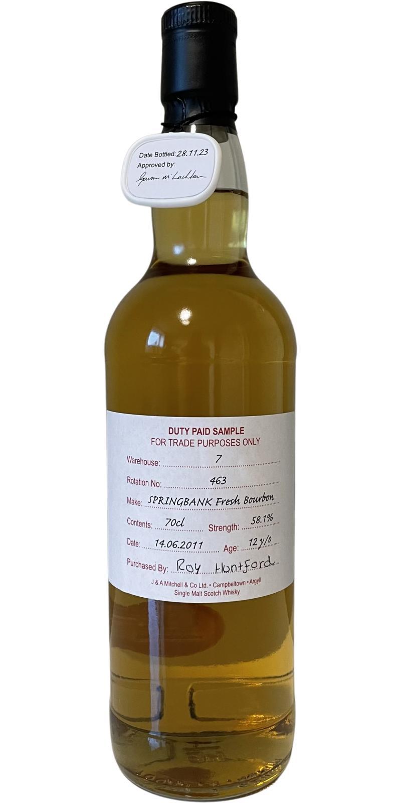 Springbank 2011 Duty Paid Sample - For Trade Purposes Only