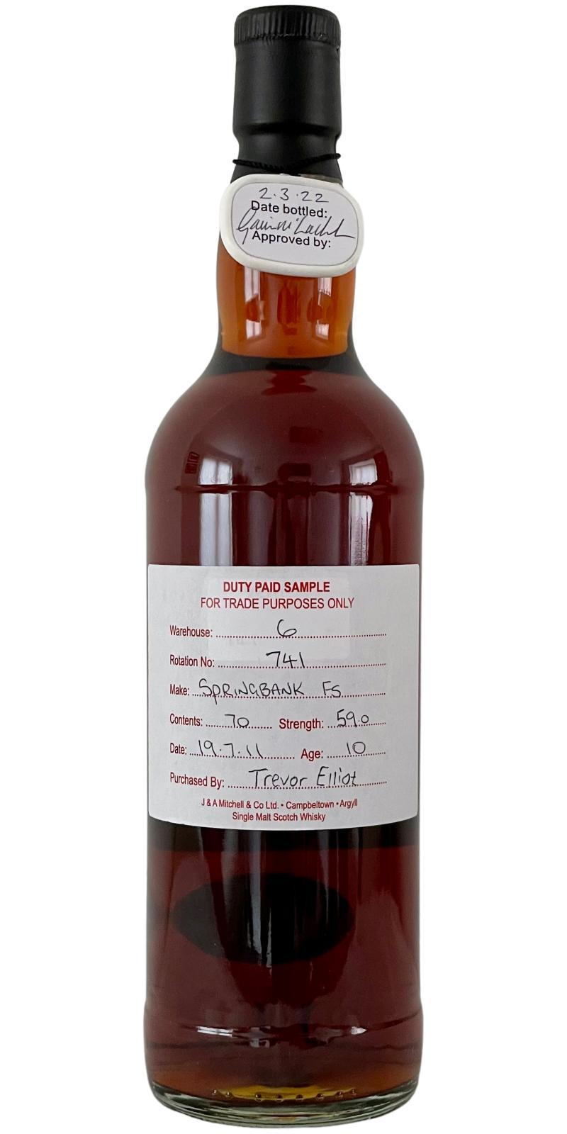 Springbank 2011 Duty Paid Sample - For Trade Purposes Only