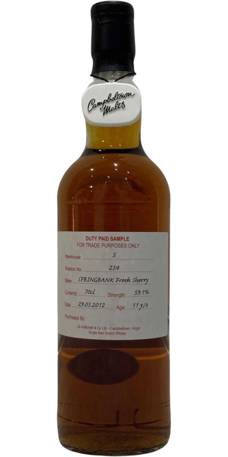 Springbank 2012 Duty Paid Sample - For Trade Purposes Only