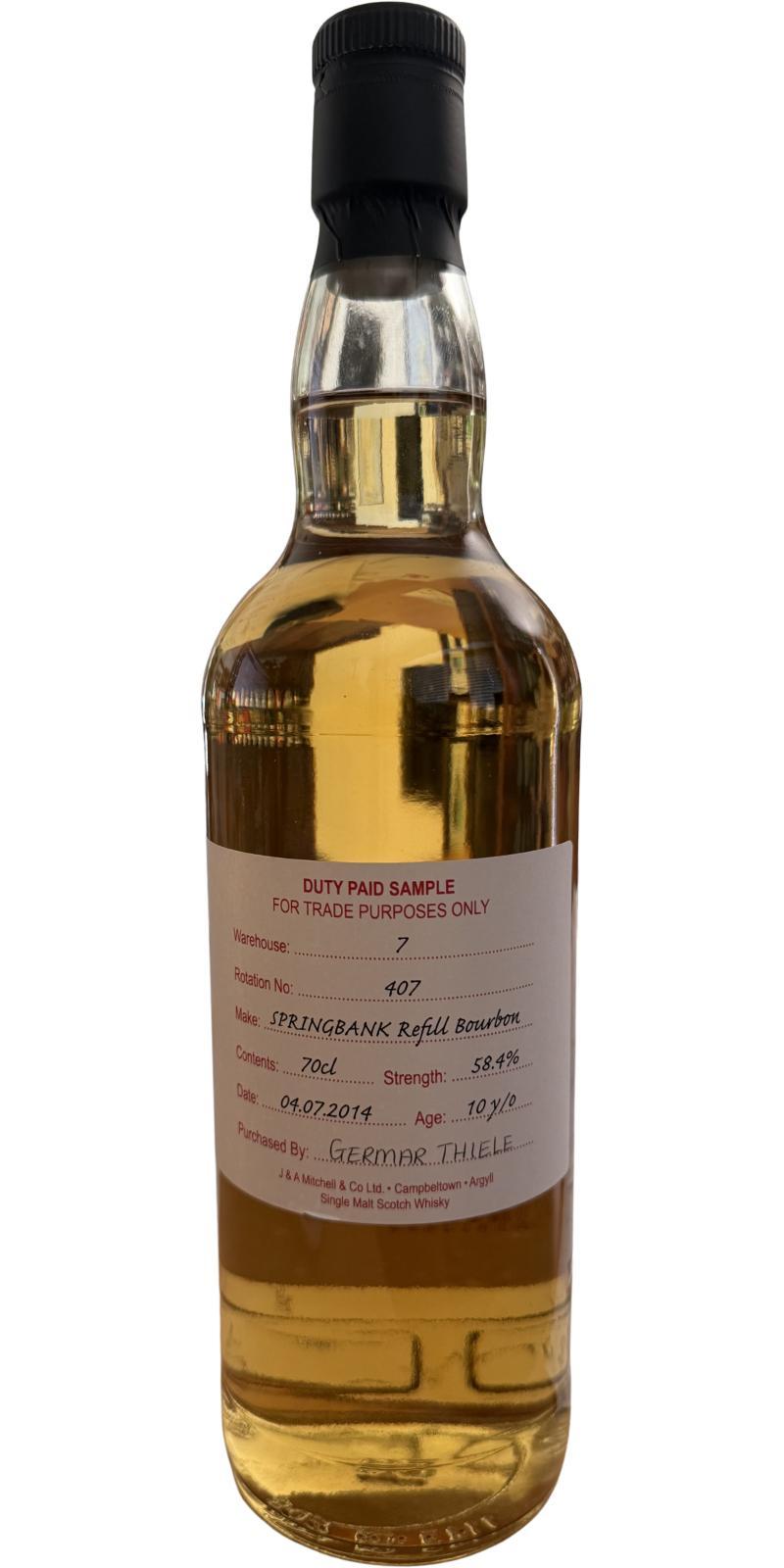 Springbank 2014 Duty Paid Sample - For Trade Purposes Only