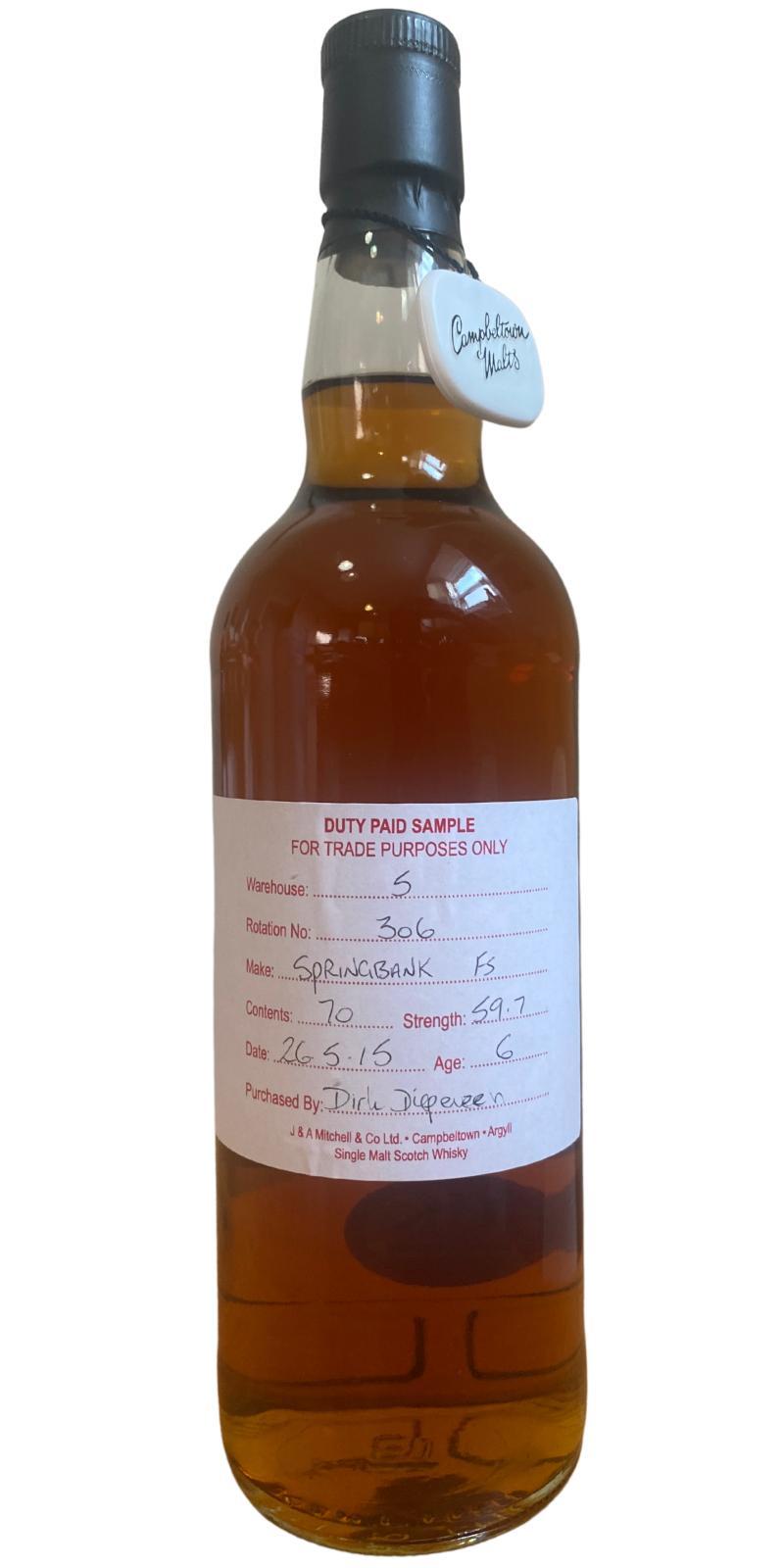 Springbank 2015 Duty Paid Sample - For Trade Purposes Only