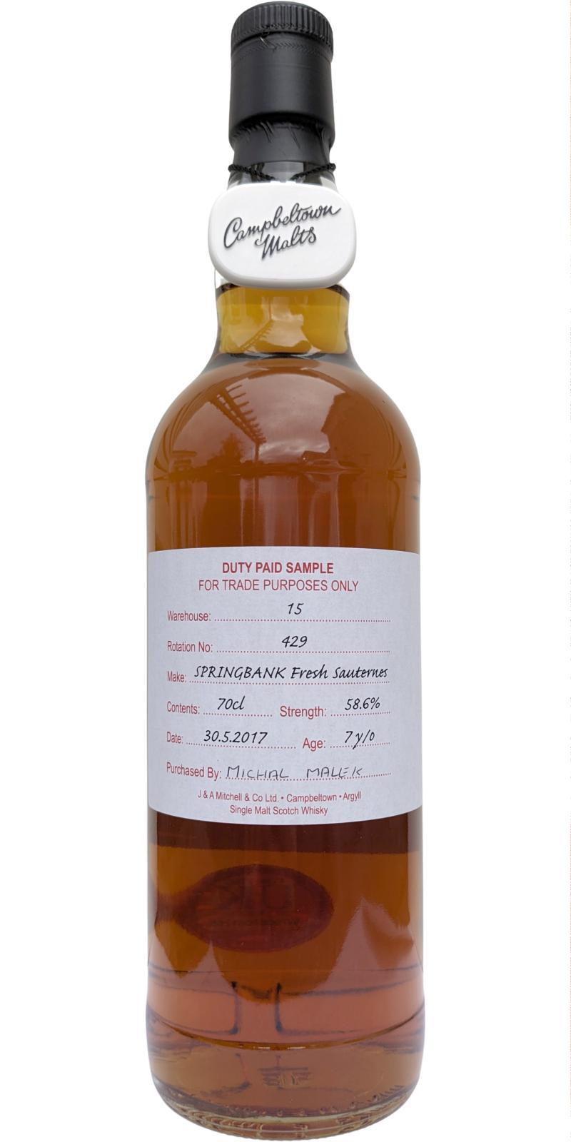 Springbank 2017 Duty Paid Sample - For Trade Purposes Only