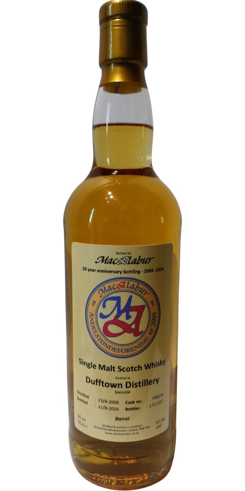 Dufftown 2008 MacA 20 year anniversary bottling