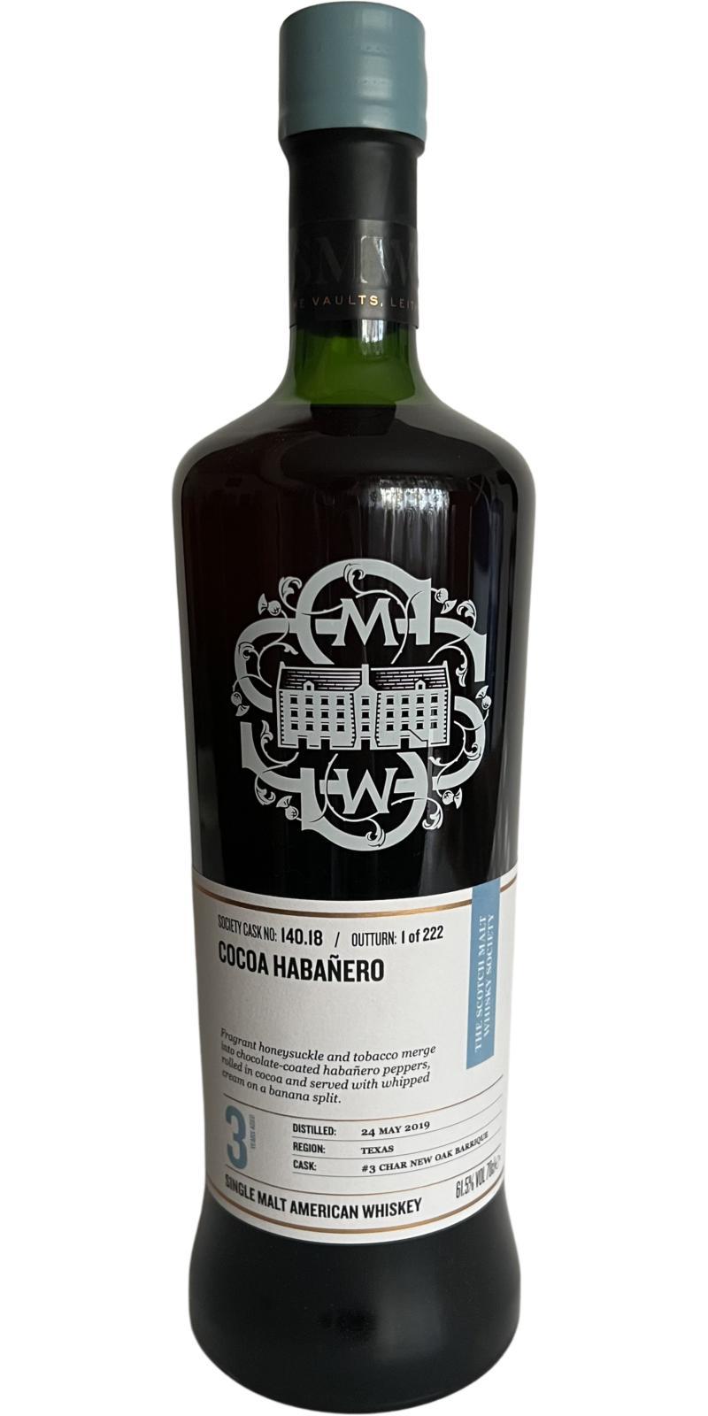 Balcones 2019 SMWS 140.18 Cocoa habañero