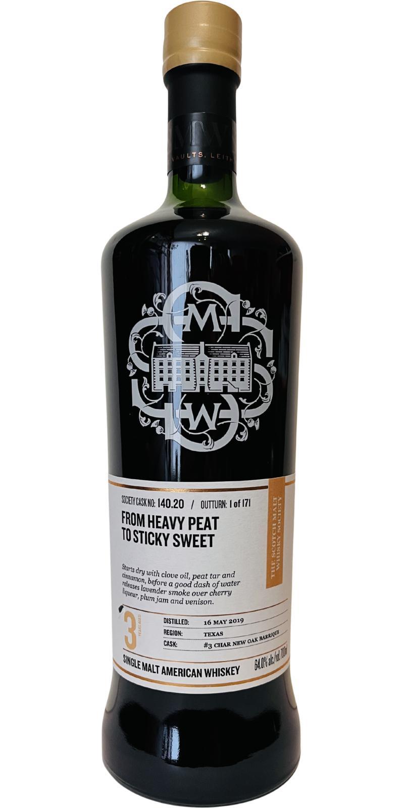 Balcones 2019 SMWS 140.20 From heavy peat to sticky sweet