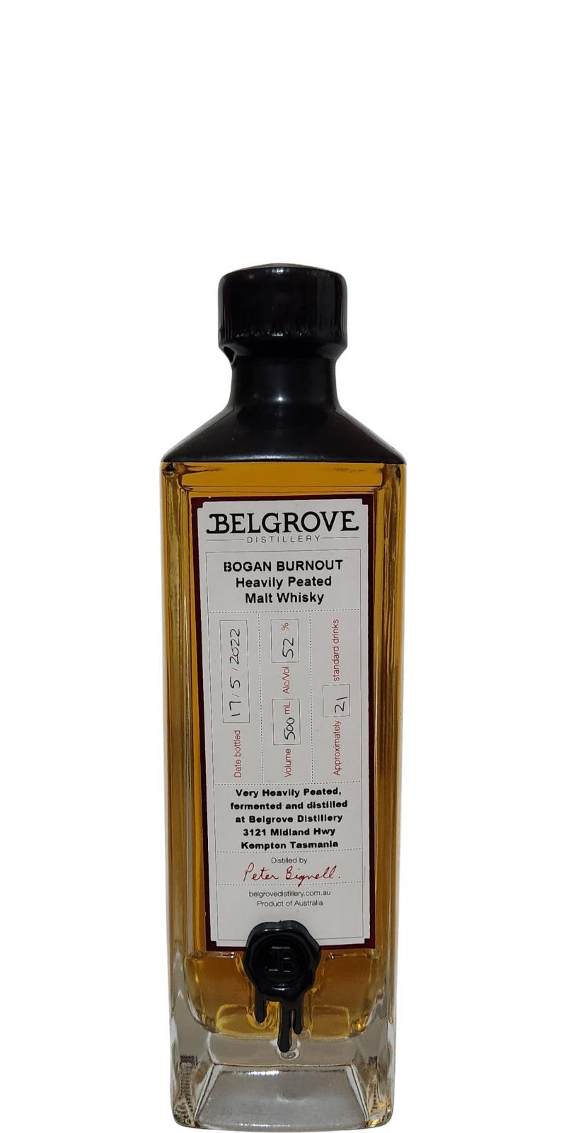 Belgrove Heavily Peated Malt Whisky Bogan Burnout