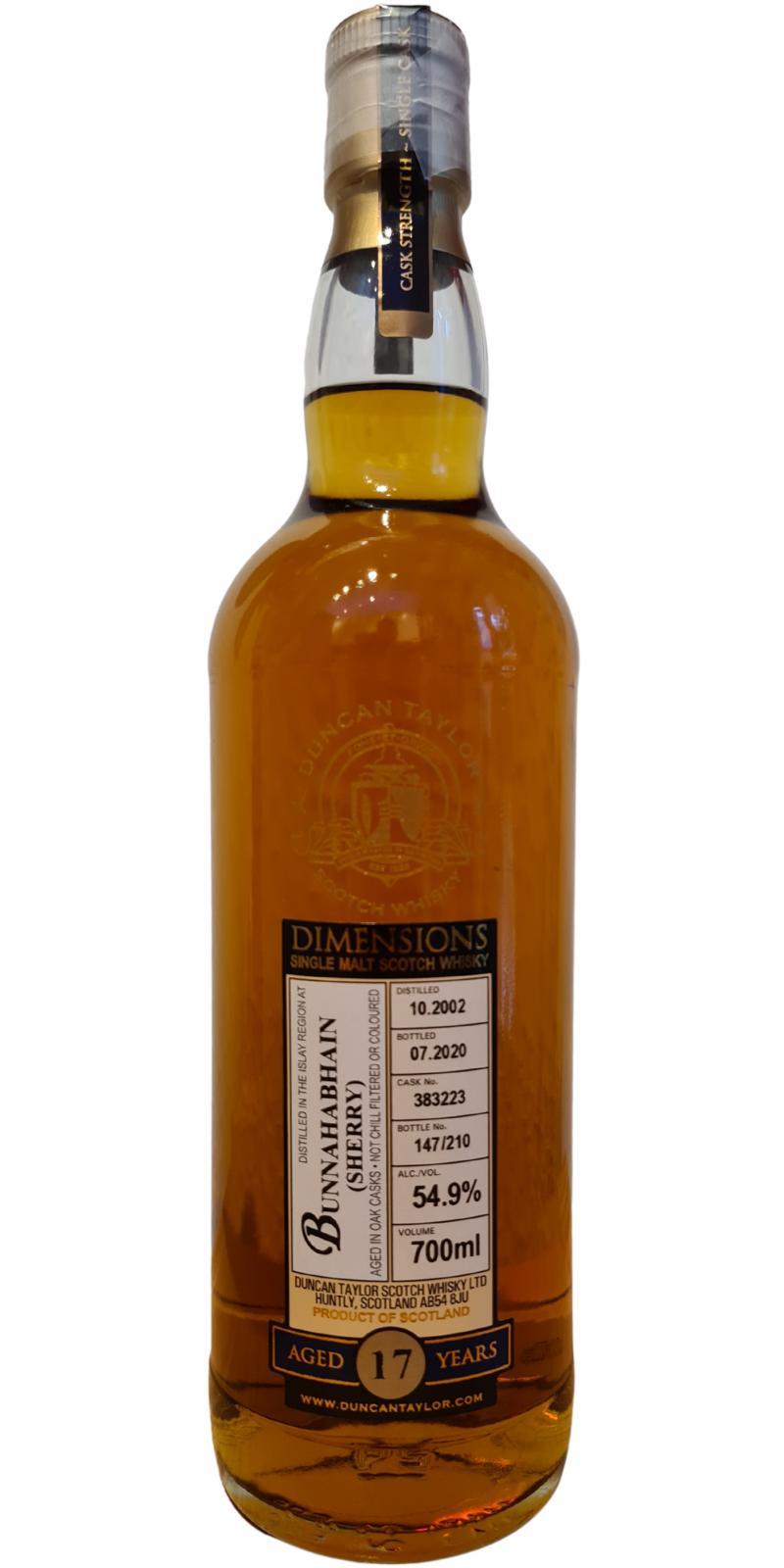 Bunnahabhain 2002 DT Dimensions