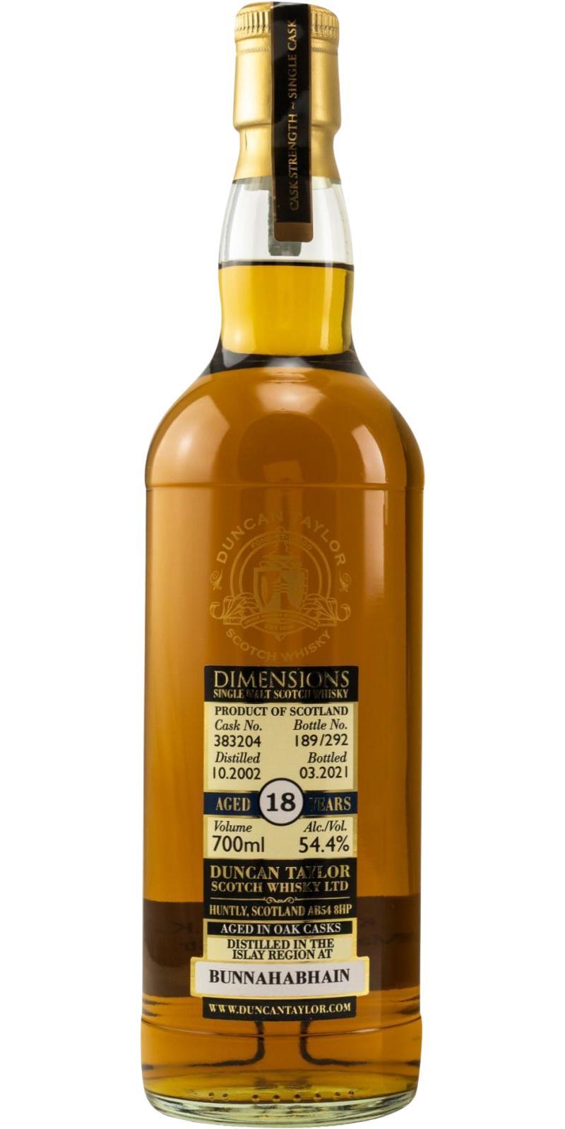 Bunnahabhain 2002 DT Dimensions