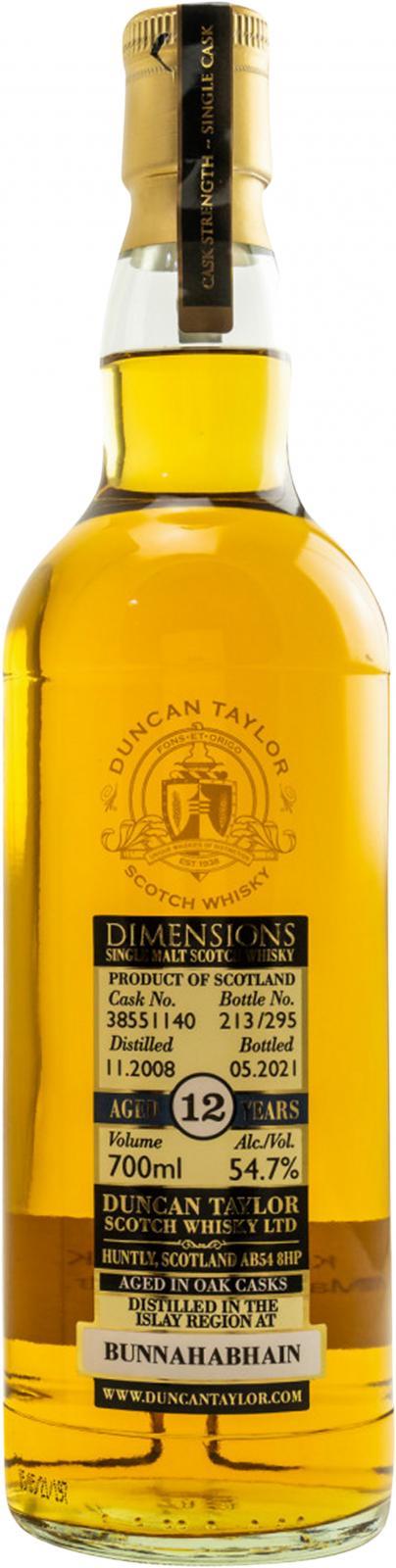 Bunnahabhain 2008 DT Dimensions