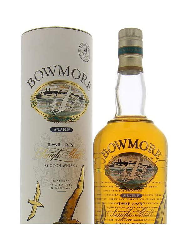 Bowmore Surf Glass printed label with gulls and black square label
