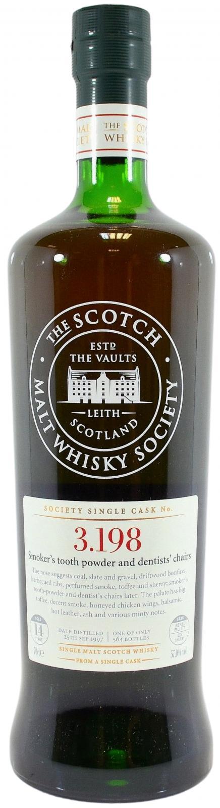 Bowmore 1997 SMWS 3.198 Smoker's tooth powder and dentists' chairs