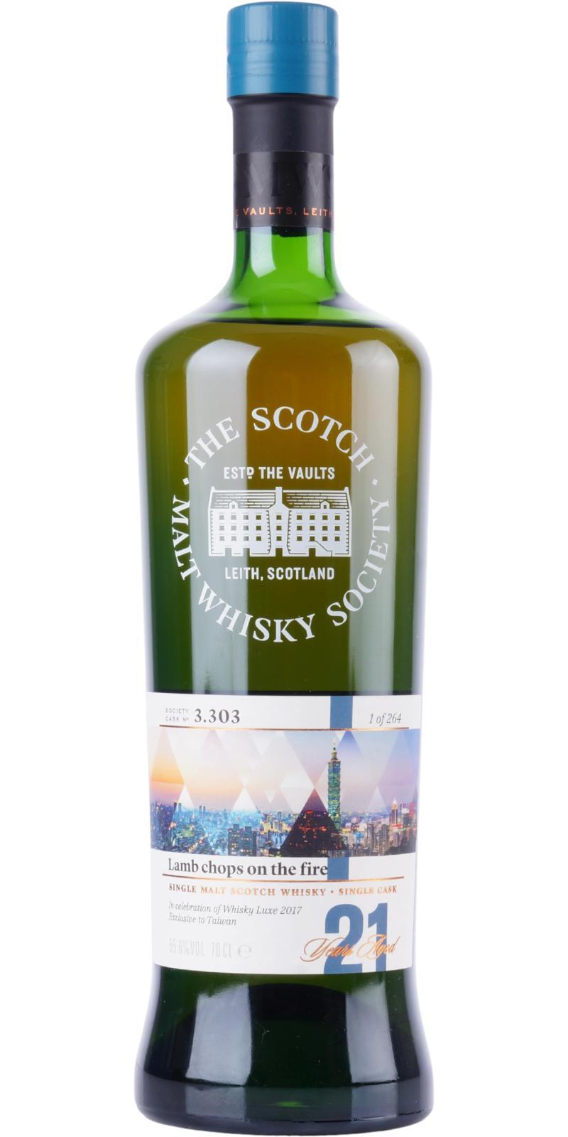 Bowmore 21-year-old SMWS 3.303 Lamb chops on the fire