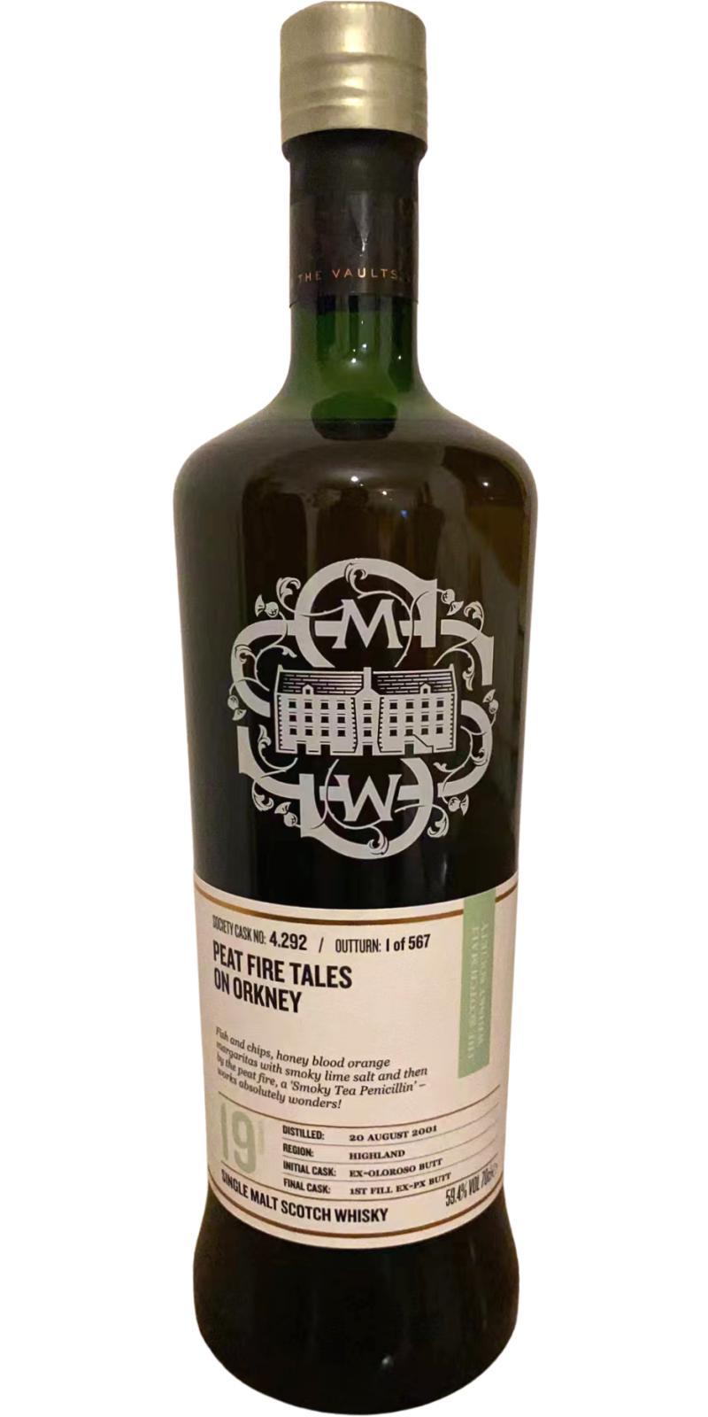 Highland Park 2001 SMWS 4.292 Peat fire tales on Orkney